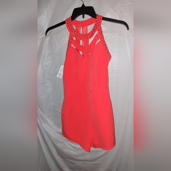 bebe Pants - Bebe Hot Coral Romper shorts lined pockets NWT XS sleeveless
